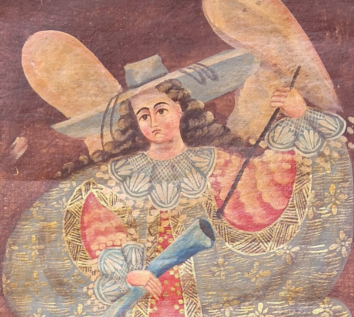 Painting School Of Cuzco Peru Angel Arquebusier Catholic Baroque Gold Inca Andes Bolivia Ecuador-photo-3