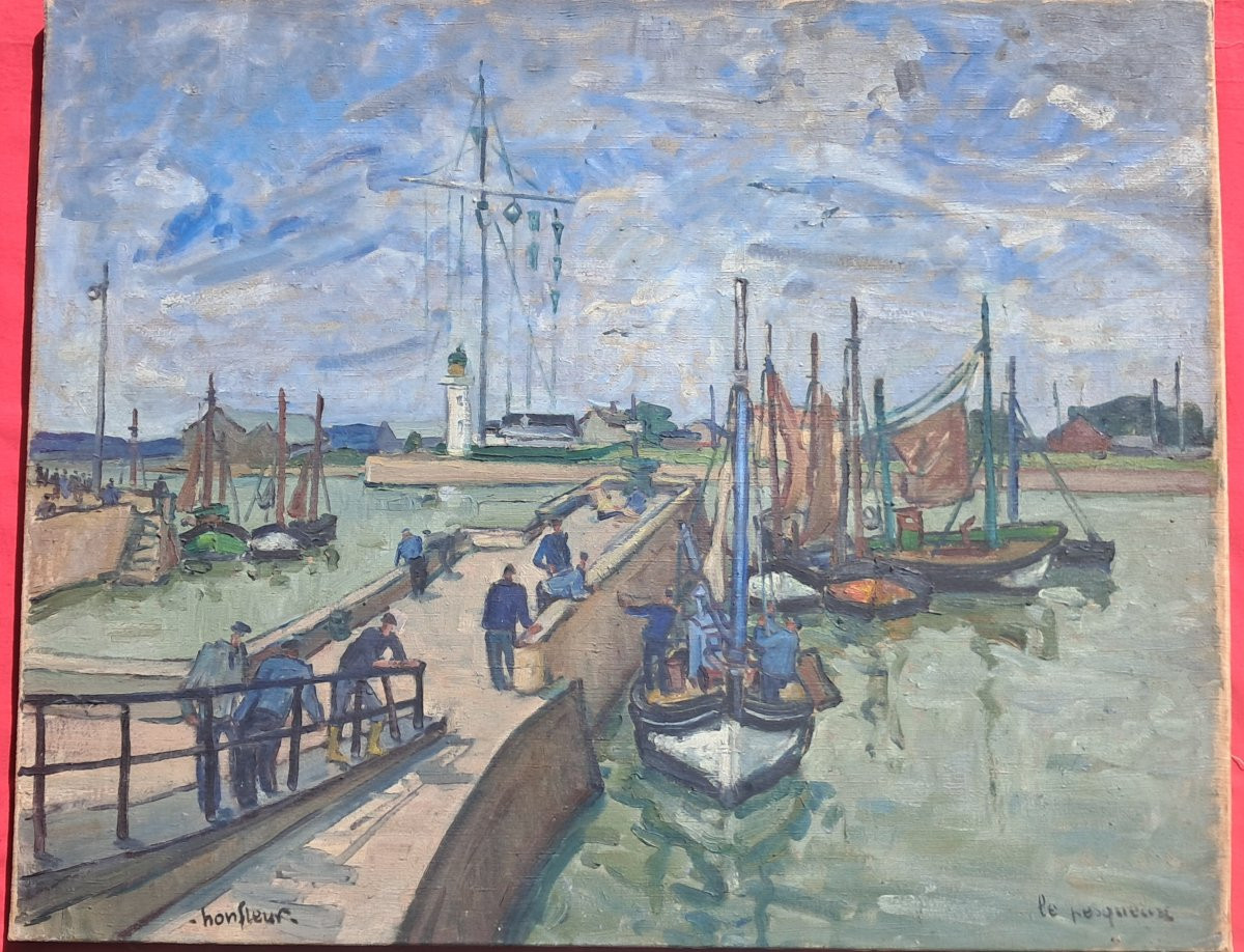 Oil Painting Honfleur Normandie Le Pesqueux Calvados Marine Port Calvados Mer Marin Manche-photo-2