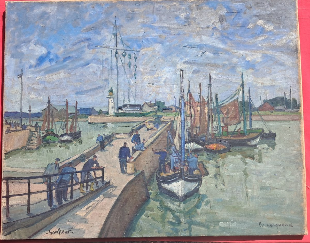 Oil Painting Honfleur Normandie Le Pesqueux Calvados Marine Port Calvados Mer Marin Manche-photo-2