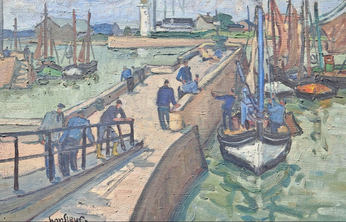 Oil Painting Honfleur Normandie Le Pesqueux Calvados Marine Port Calvados Mer Marin Manche-photo-4
