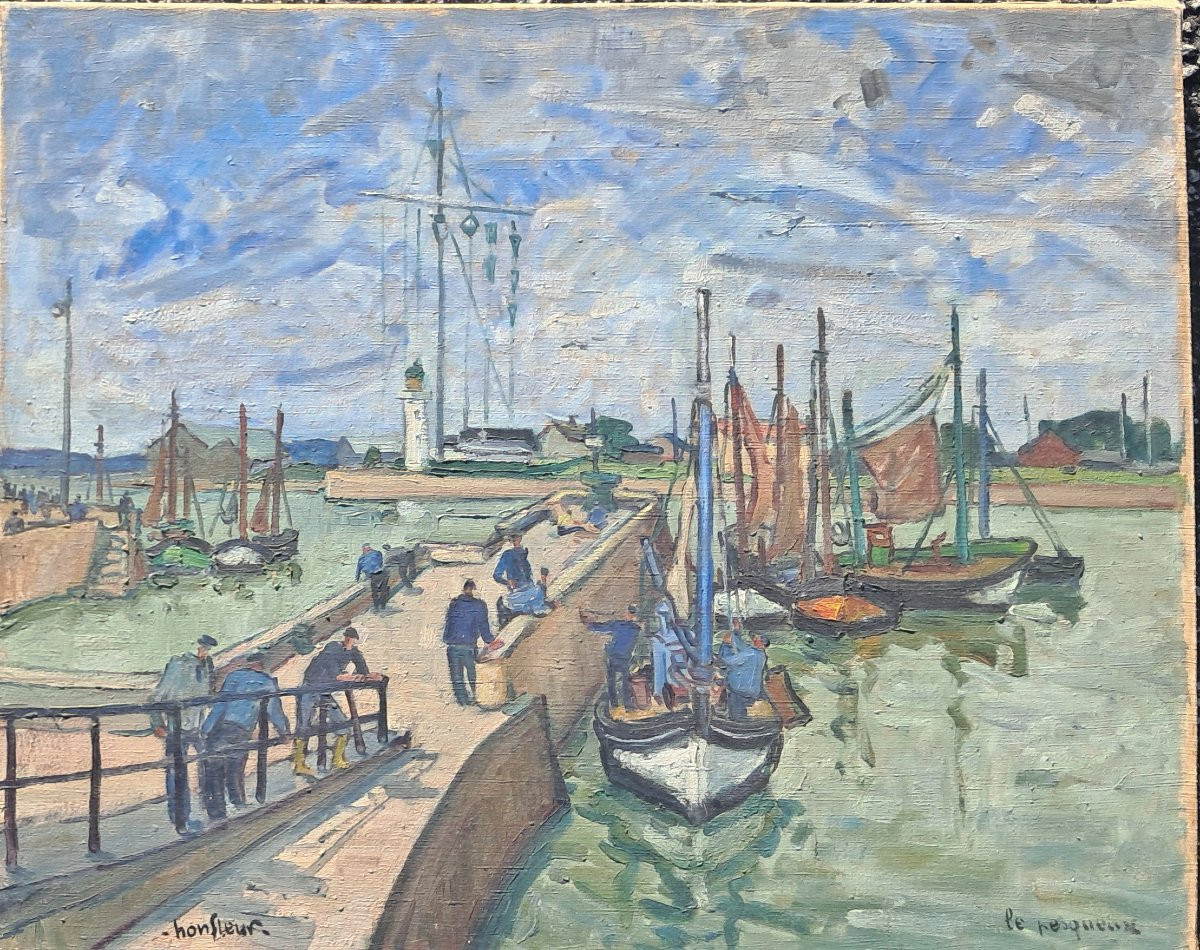 Oil Painting Honfleur Normandie Le Pesqueux Calvados Marine Port Calvados Mer Marin Manche-photo-5