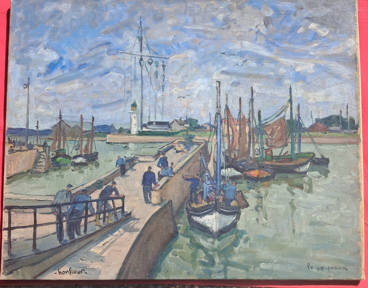 Oil Painting Honfleur Normandie Le Pesqueux Calvados Marine Port Calvados Mer Marin Manche