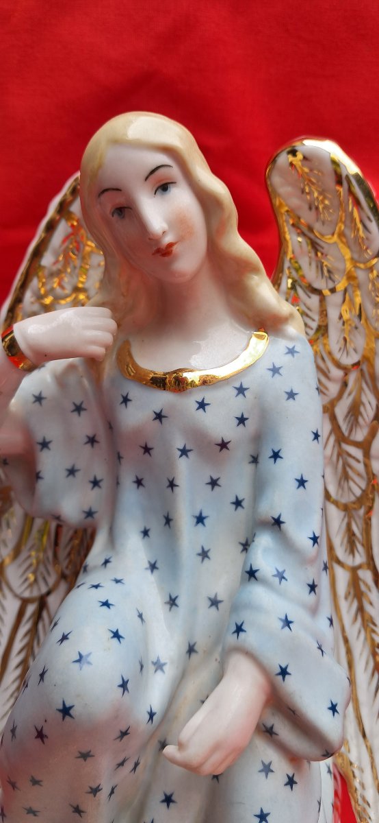 Pair Of Jacob Petit Holy-water Fonts Porcelain Angel 19th Century Gilded Gold Religion Charles X 19th Century-photo-4