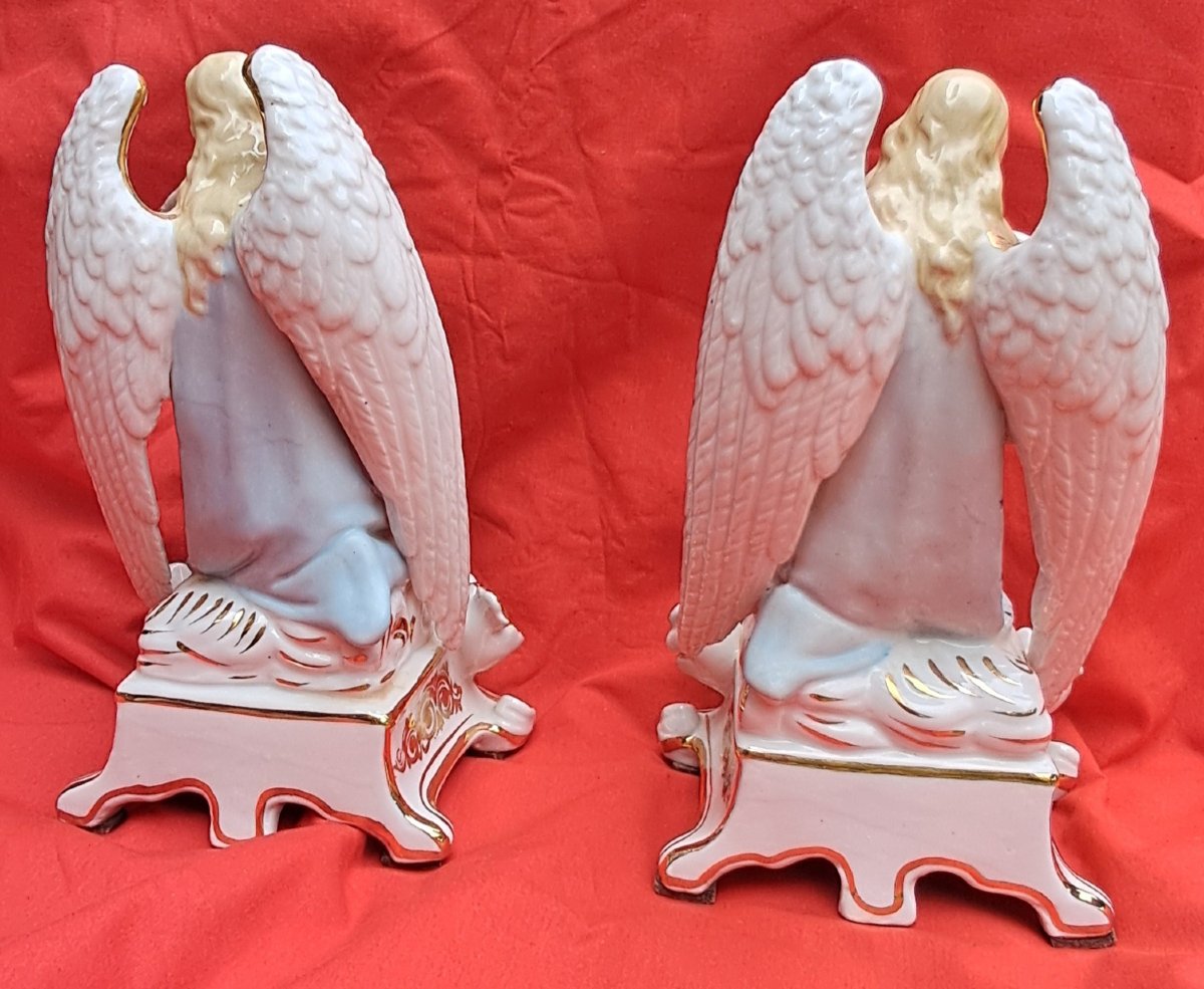 Pair Of Jacob Petit Holy-water Fonts Porcelain Angel 19th Century Gilded Gold Religion Charles X 19th Century-photo-1