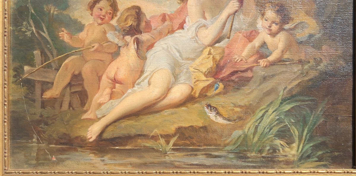 Painting By Paul Riquet, 1900, Art Nouveau, Nymph, Love, Putti, Children, Cherub, Boucher, Fragonard-photo-3
