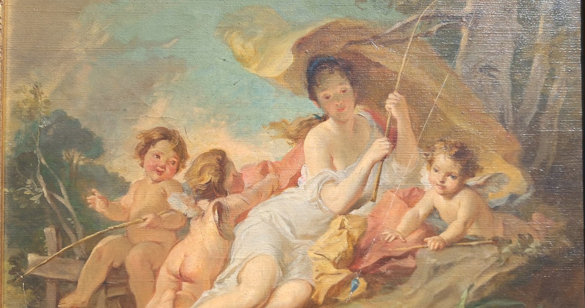 Painting By Paul Riquet, 1900, Art Nouveau, Nymph, Love, Putti, Children, Cherub, Boucher, Fragonard-photo-1
