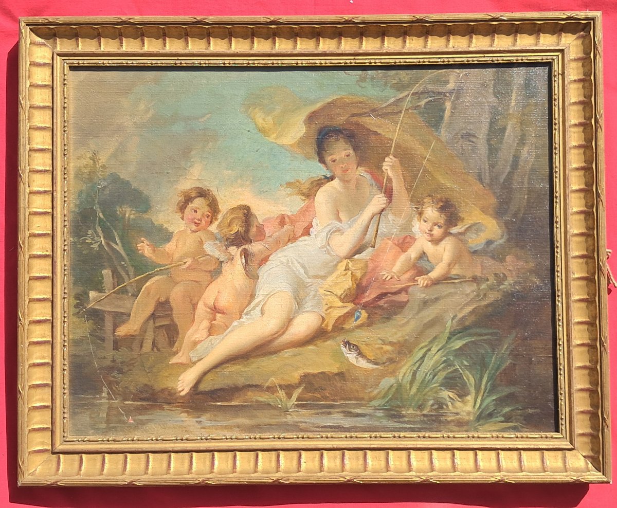 Painting By Paul Riquet, 1900, Art Nouveau, Nymph, Love, Putti, Children, Cherub, Boucher, Fragonard
