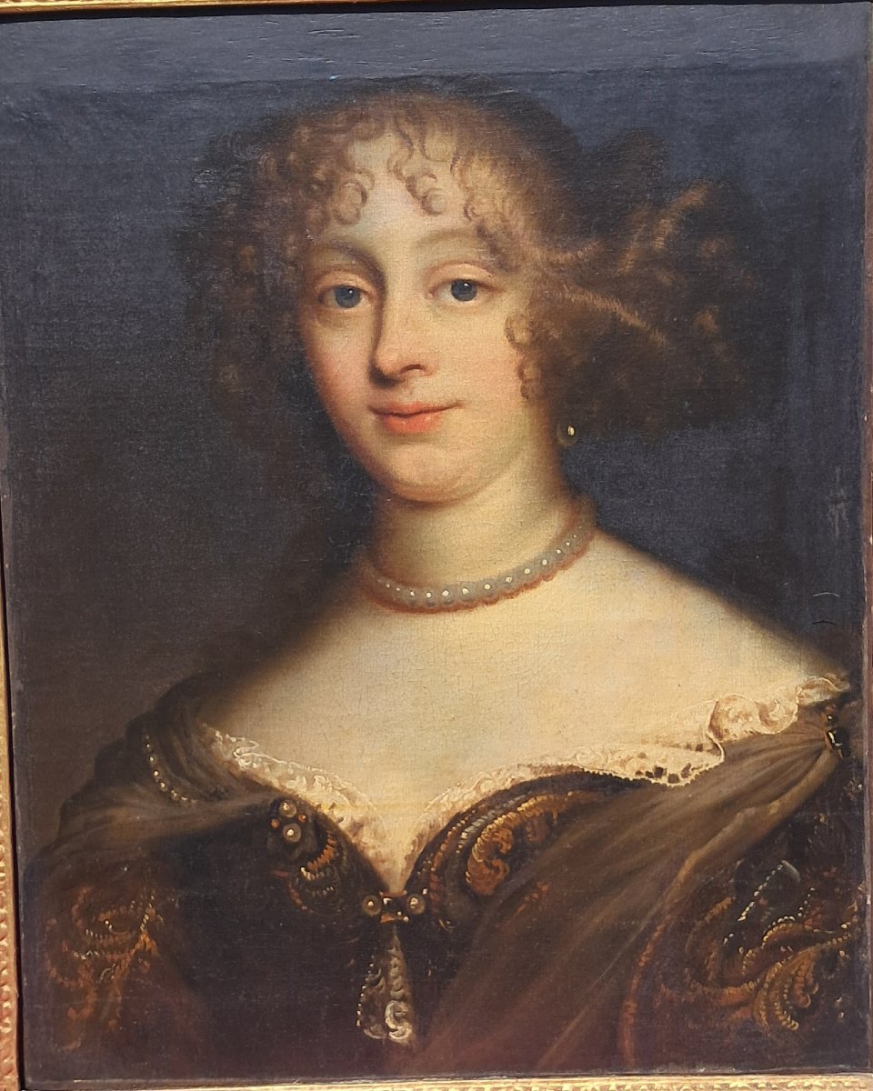 Portrait  XVIIe Noble marquise de Sevigné Louis XIV Claude LEFEBVRE Pierre MIGNARD cadre 18e  -photo-2
