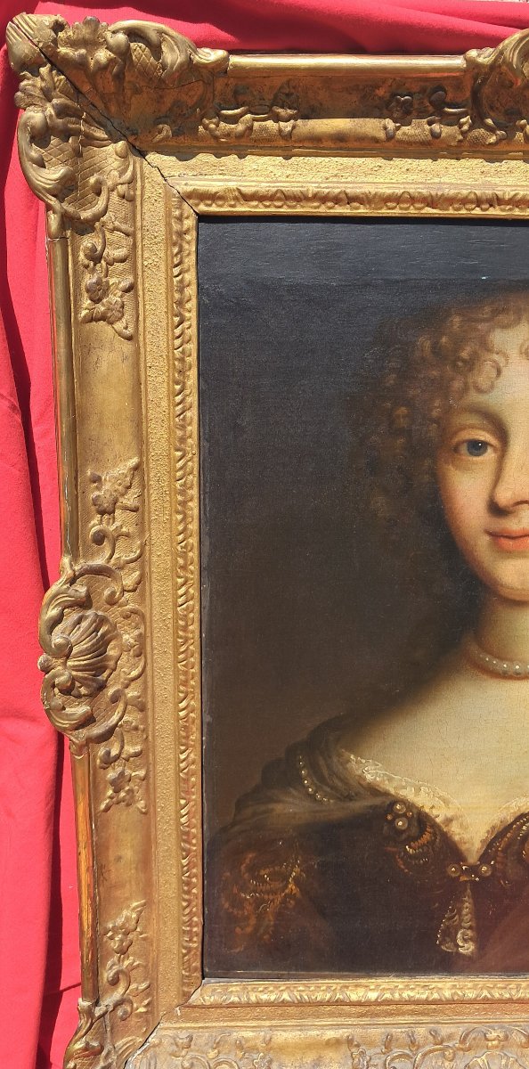 Portrait  XVIIe Noble marquise de Sevigné Louis XIV Claude LEFEBVRE Pierre MIGNARD cadre 18e  -photo-4