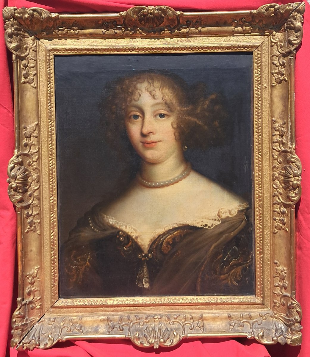 Portrait  XVIIe Noble marquise de Sevigné Louis XIV Claude LEFEBVRE Pierre MIGNARD cadre 18e  -photo-5