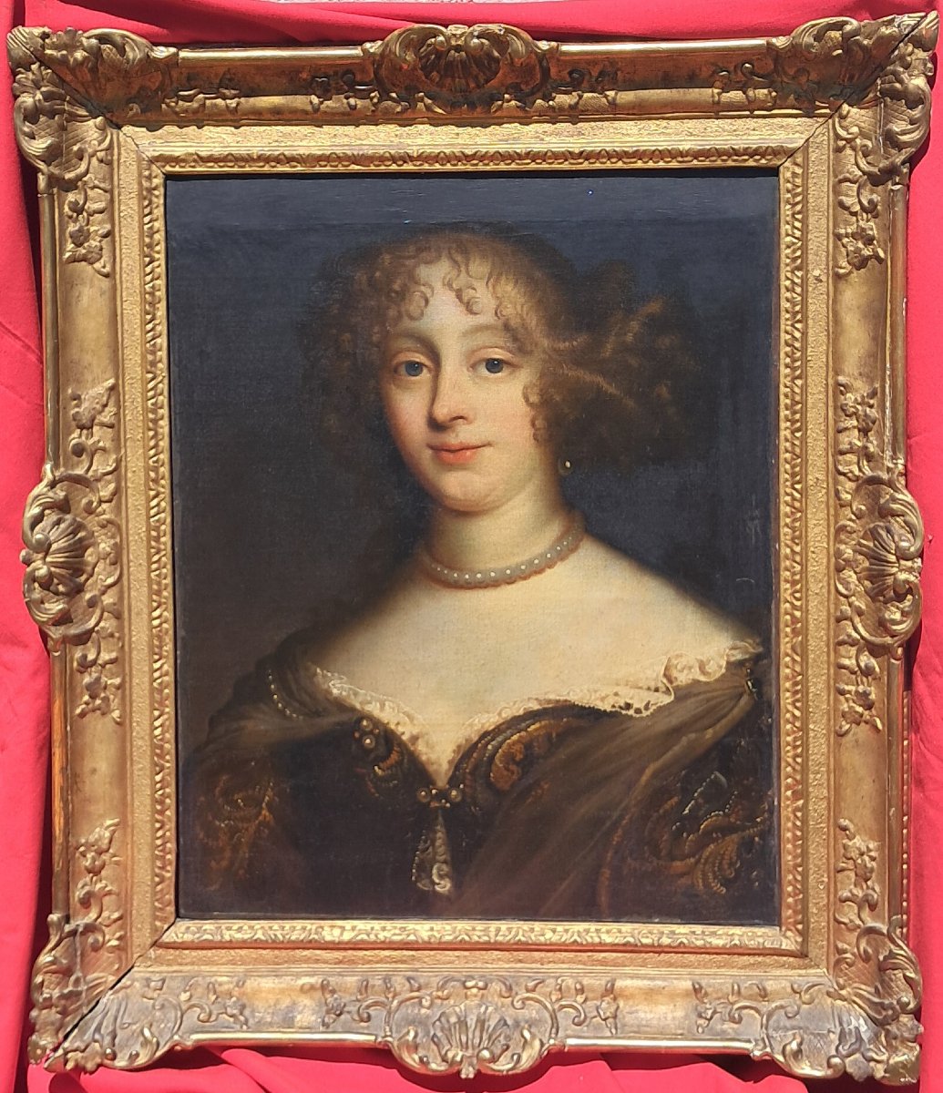 Portrait  XVIIe Noble marquise de Sevigné Louis XIV Claude LEFEBVRE Pierre MIGNARD cadre 18e  