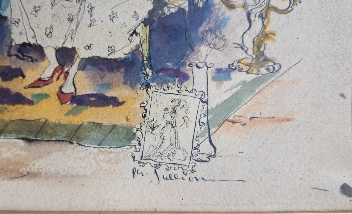 Wathercolor Of The French Painter Philippe Jullian Antiques Shop-photo-4