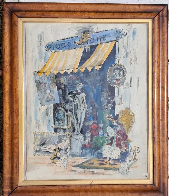 Wathercolor Of The French Painter Philippe Jullian Antiques Shop