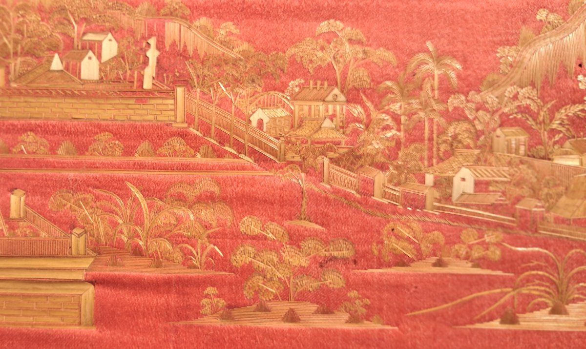 Landscape, China, Qing Dynasty, Silk, Straw Marquetry, 19th Century, Chinese, Asia, Asian, Oriental, Frame  -photo-2