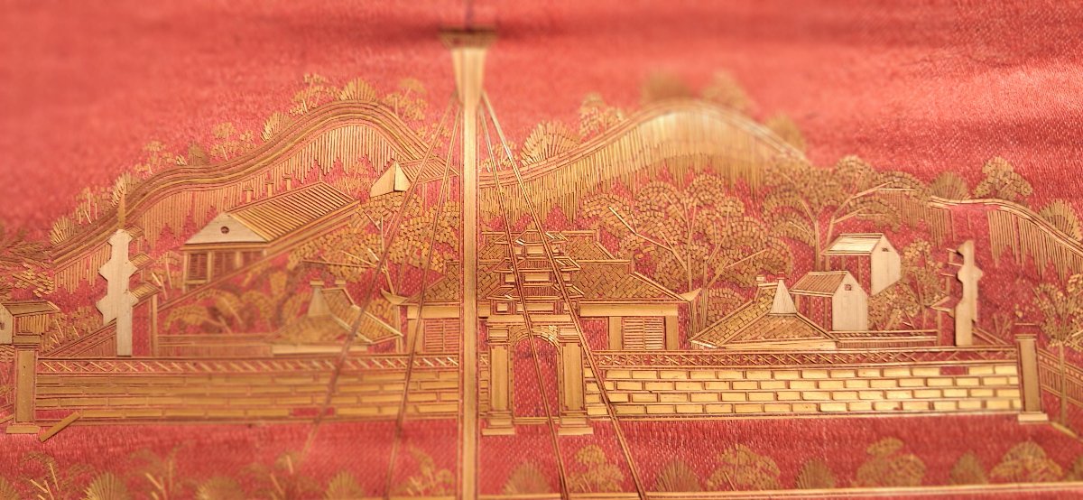 Landscape, China, Qing Dynasty, Silk, Straw Marquetry, 19th Century, Chinese, Asia, Asian, Oriental, Frame  -photo-3