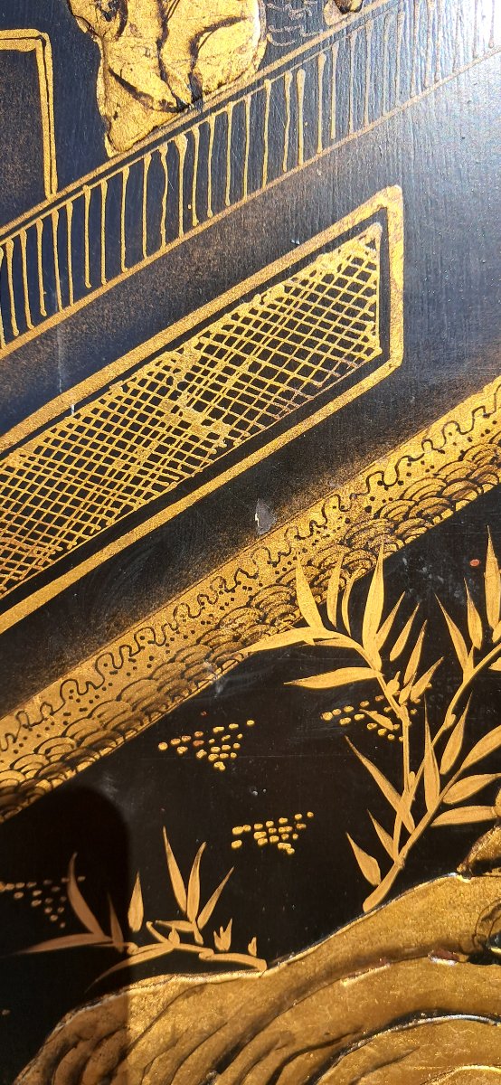 Grande laque CHINE noir et or COROMANDEL doré Palais Chinois Asie Asiatique Lettrés impérial -photo-4