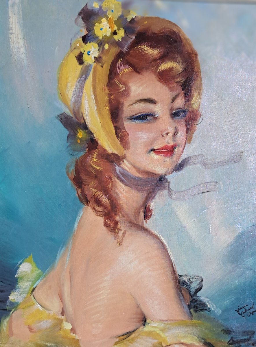 Portrait Of A Red-haired Woman By Jean-gabriel Domergue, Oil On Canvas, Elegant Baroness De Rotchild-photo-2