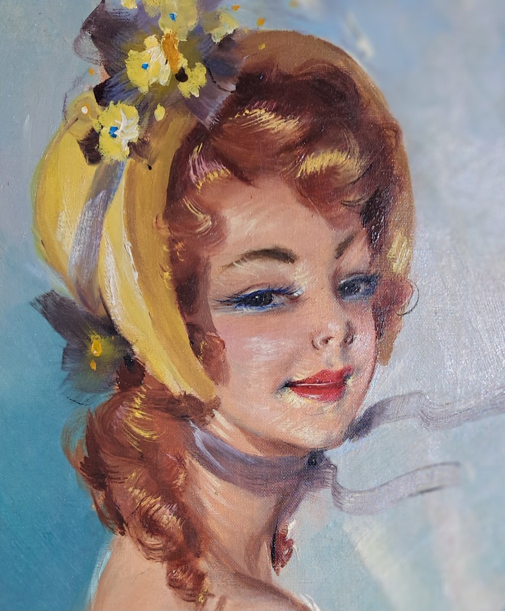 Portrait Of A Red-haired Woman By Jean-gabriel Domergue, Oil On Canvas, Elegant Baroness De Rotchild-photo-3