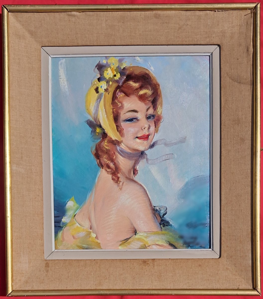 Portrait Of A Red-haired Woman By Jean-gabriel Domergue, Oil On Canvas, Elegant Baroness De Rotchild