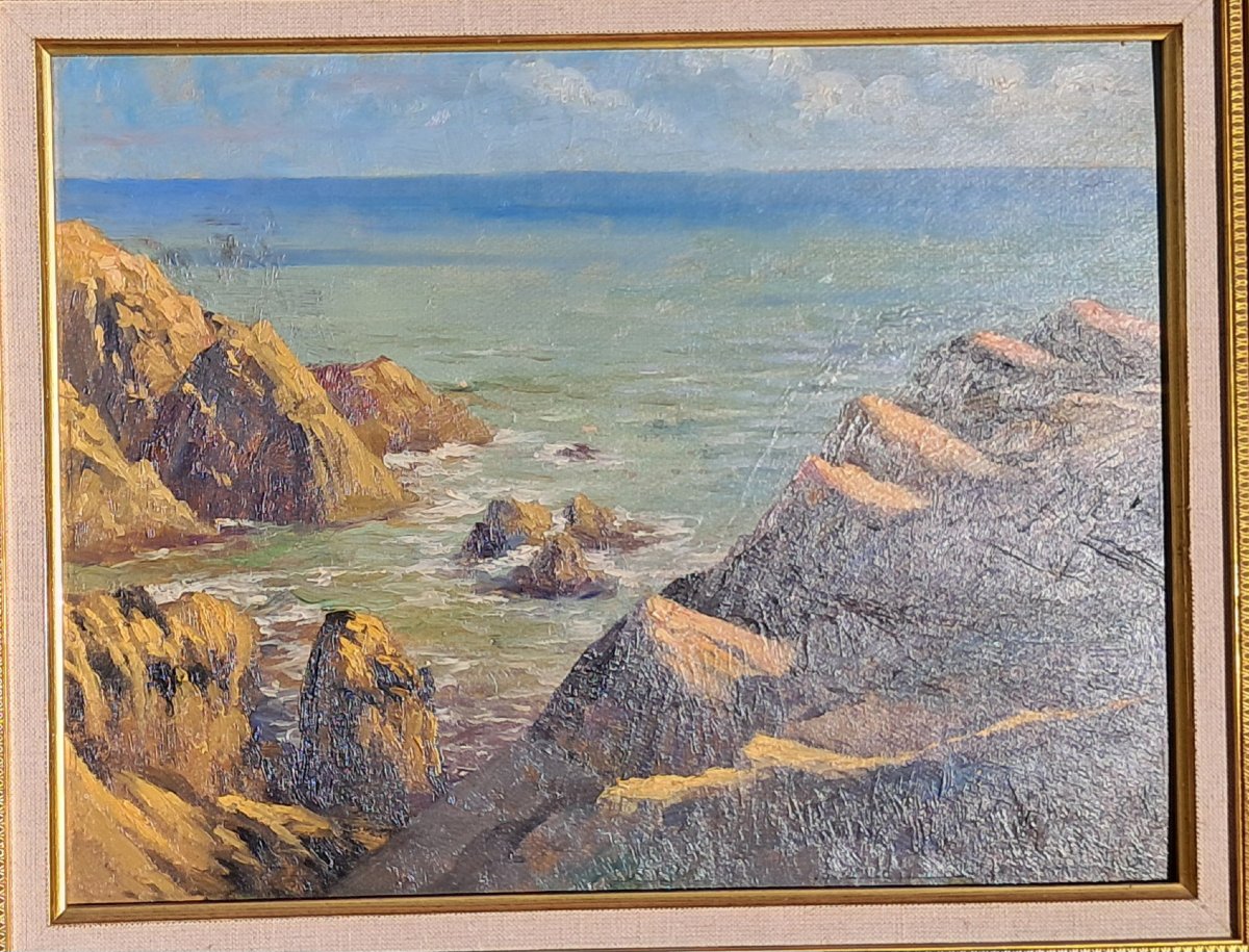Tableau huile BRETON BRETAGNE Georges EVEILLARD Le Croisic Marine Mer Guérande le Pouliguen -photo-2