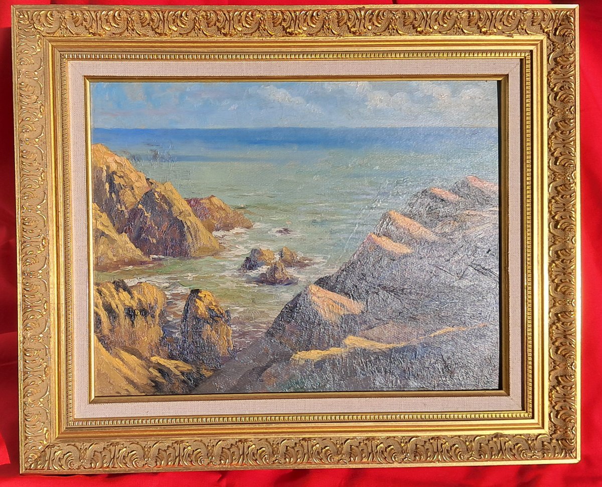 Tableau huile BRETON BRETAGNE Georges EVEILLARD Le Croisic Marine Mer Guérande le Pouliguen -photo-1
