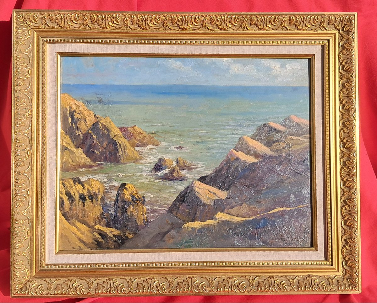 Tableau huile BRETON BRETAGNE Georges EVEILLARD Le Croisic Marine Mer Guérande le Pouliguen 