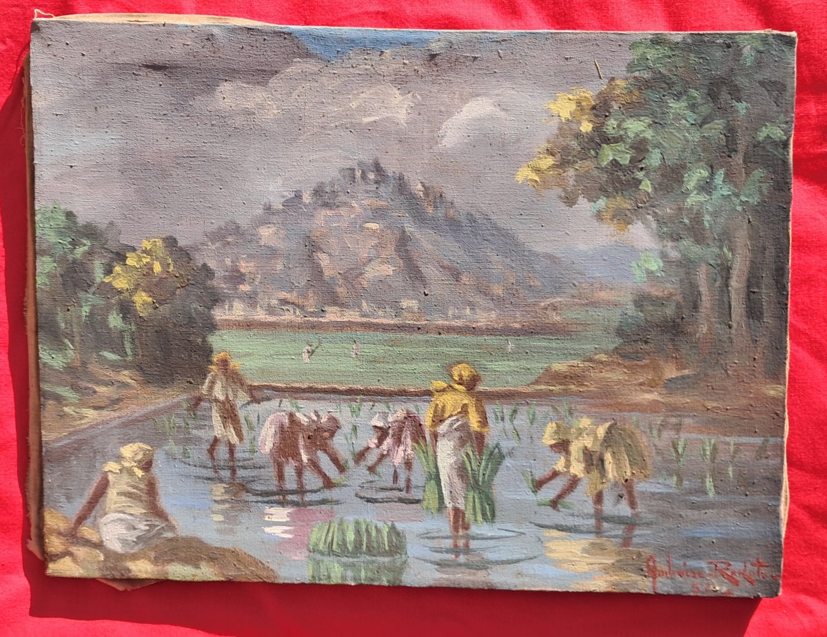 2 Paintings: Madagascar, Amboise Rakoto On Canvas, Malgache, Tananarive, Exoticism, Pair, 1950-photo-3