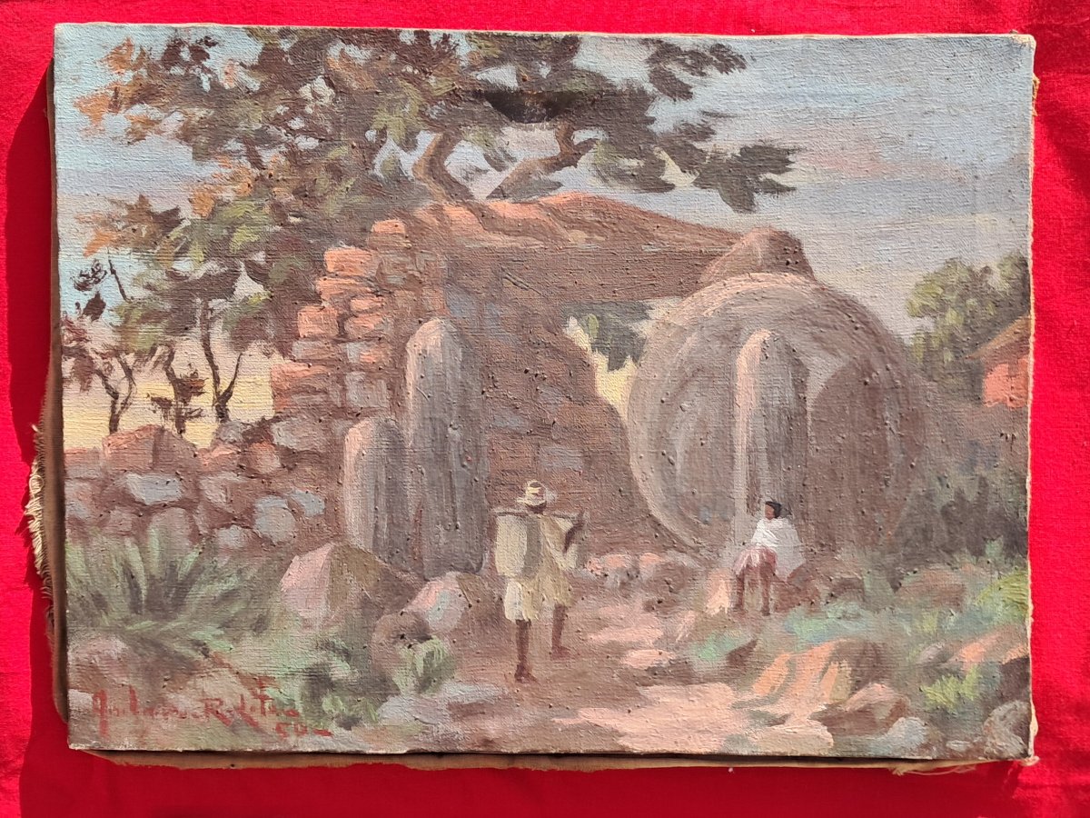 2 Paintings: Madagascar, Amboise Rakoto On Canvas, Malgache, Tananarive, Exoticism, Pair, 1950-photo-4