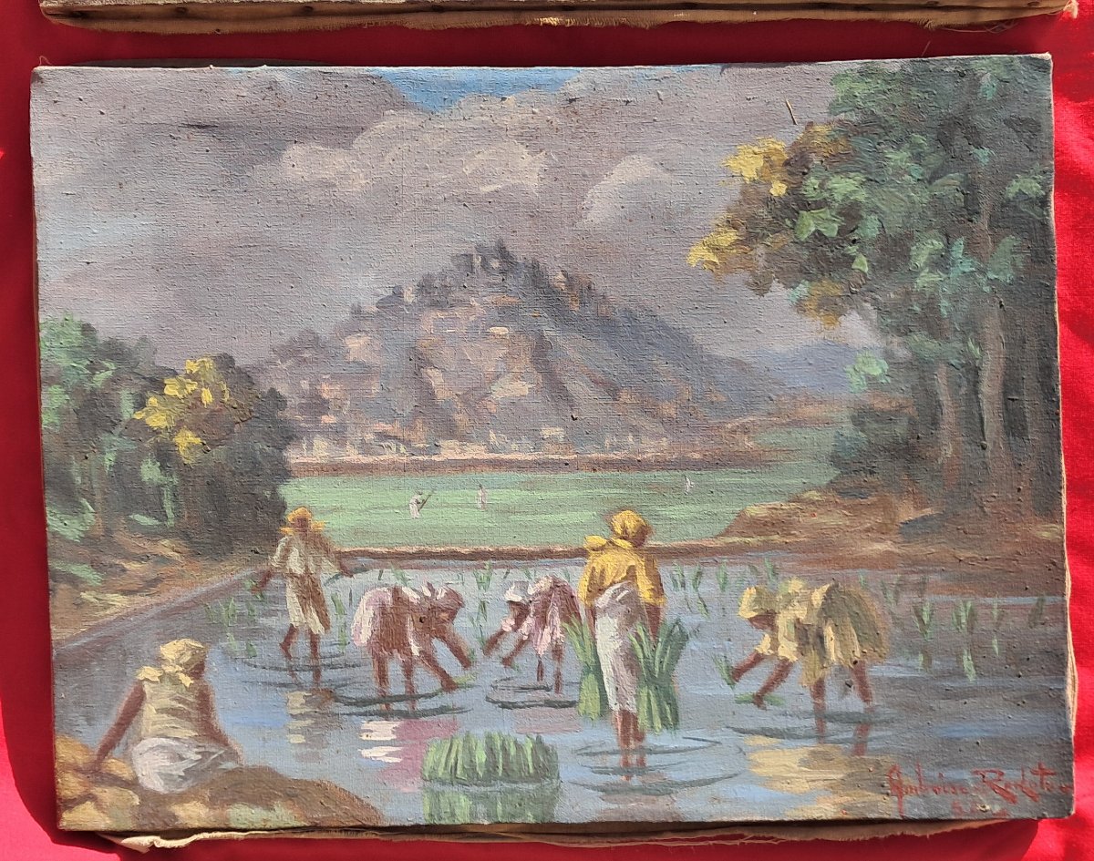 2 Paintings: Madagascar, Amboise Rakoto On Canvas, Malgache, Tananarive, Exoticism, Pair, 1950-photo-5