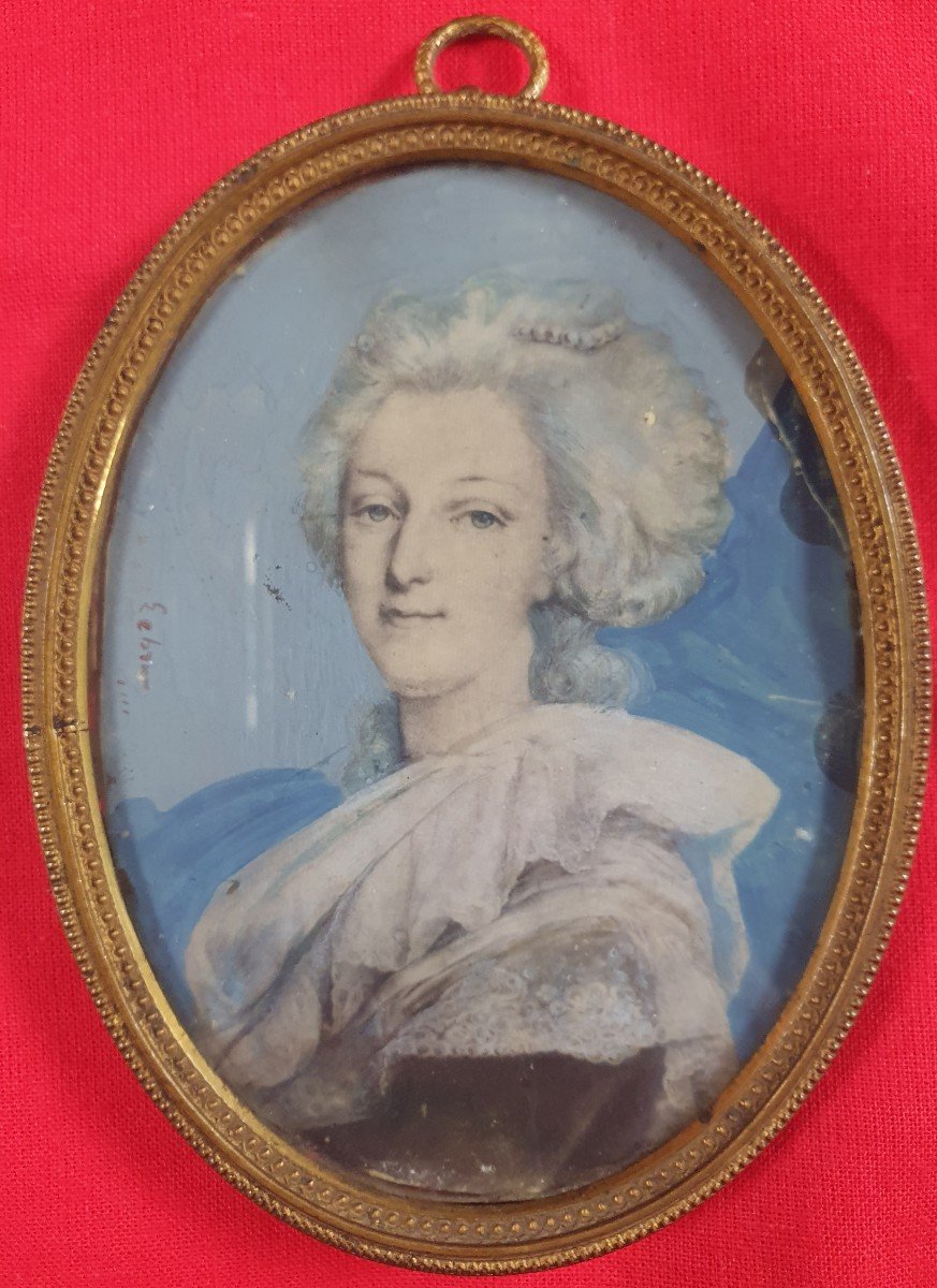 Portraits Du Roi Louis XVI Et De La Reine Marie-Antoinette, Miniature Sur Ivoire Signée-photo-3
