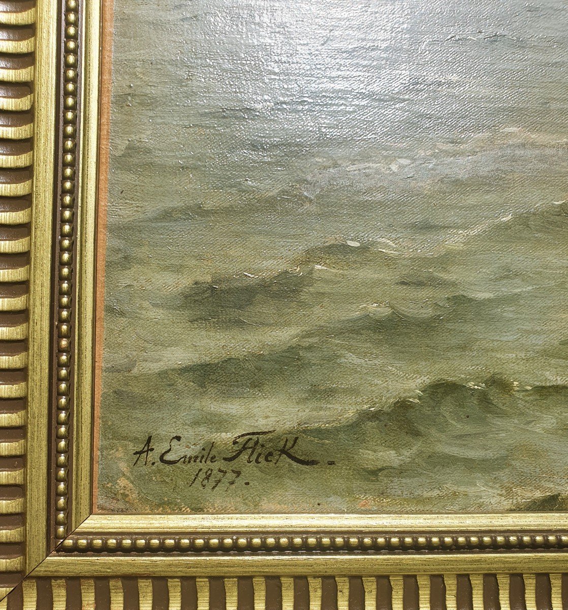 Tableau Marine Auguste Emile Flick XIX Bretagne Normandie-photo-2