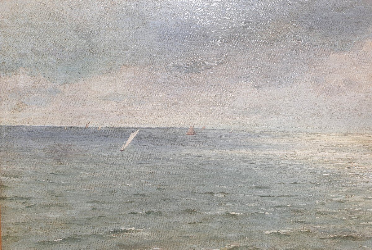 Tableau Marine Auguste Emile Flick XIX Bretagne Normandie-photo-3