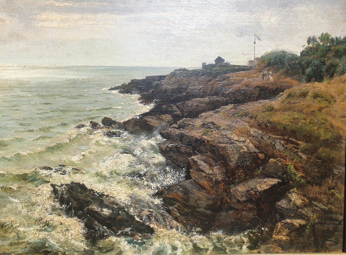 Tableau Marine Auguste Emile Flick XIX Bretagne Normandie-photo-4