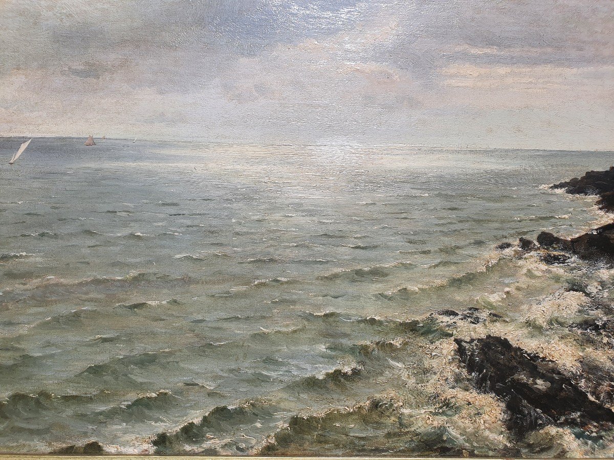 Tableau Marine Auguste Emile Flick XIX Bretagne Normandie-photo-5