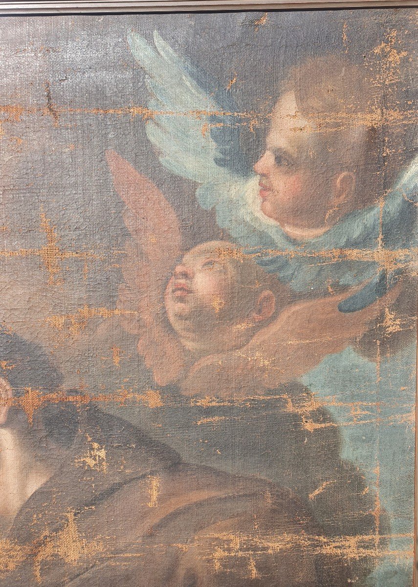 Grande Huile Sur Toile Du XVIIe Saint Antoine De Padoue, Tableau Religieux-photo-1