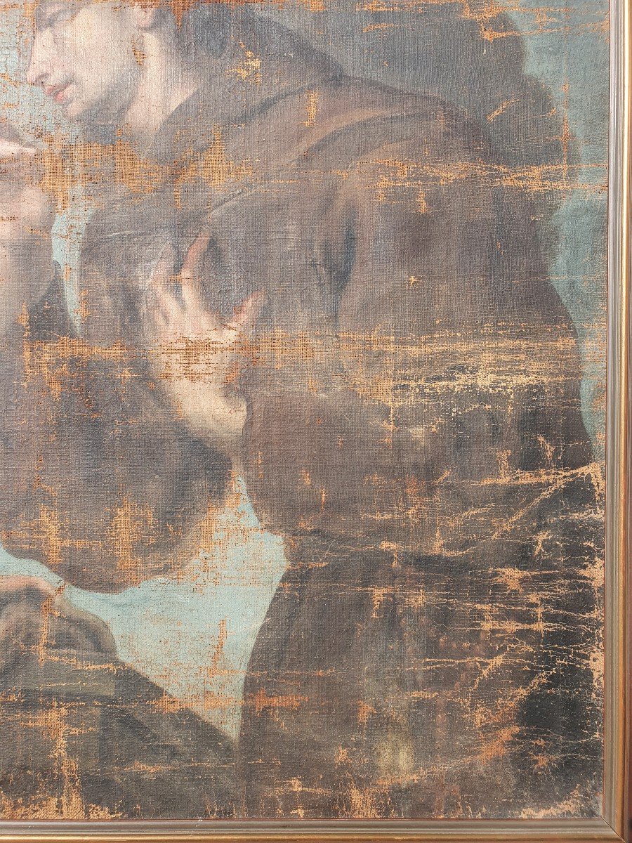 Grande Huile Sur Toile Du XVIIe Saint Antoine De Padoue, Tableau Religieux-photo-3