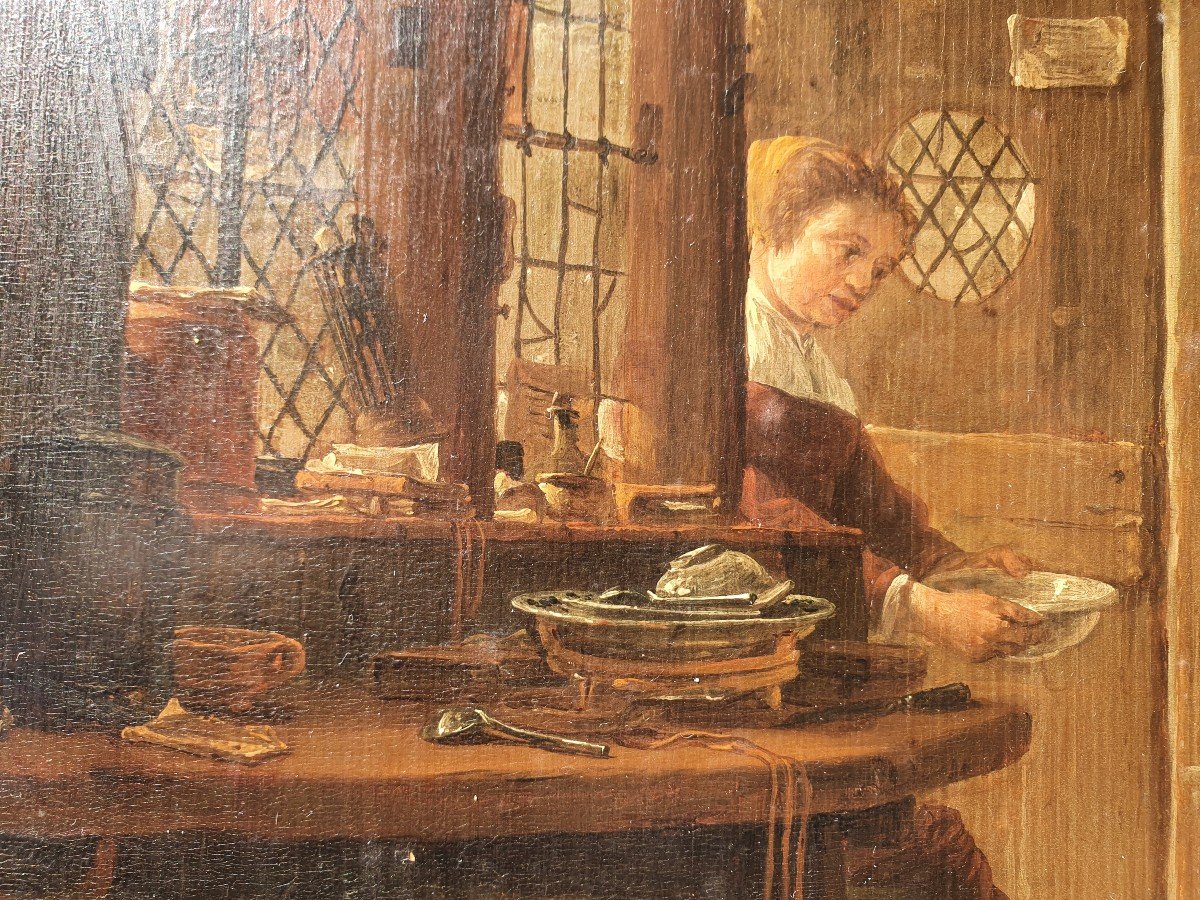 Tableau Sign&eacute; Thomas Wijck / Wyck / Wyke (1616-1677) Sc&egrave;ne D&rsquo;int&eacute;rieur Hollande XVII Si&egrave;cle-photo-3