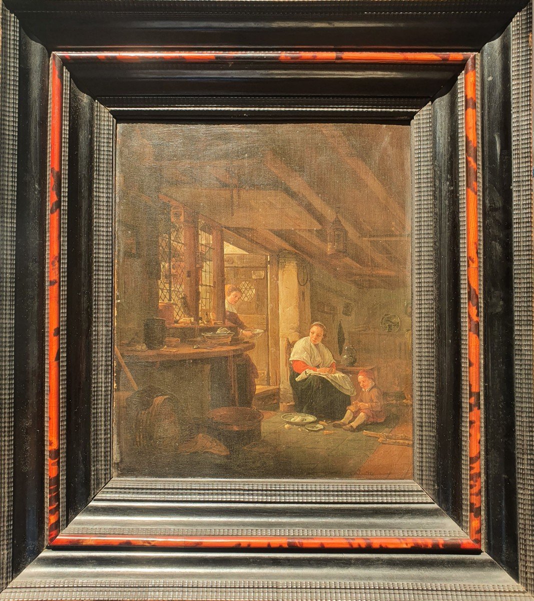 Tableau Sign&eacute; Thomas Wijck / Wyck / Wyke (1616-1677) Sc&egrave;ne D&rsquo;int&eacute;rieur Hollande XVII Si&egrave;cle
