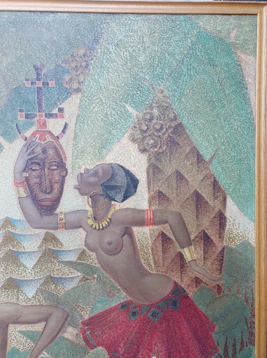Paire De  Porte, Tableaux, Panneaux Monumentaux Art Deco Asie Et Afrique (1930) Signée André David Diptyque-photo-6