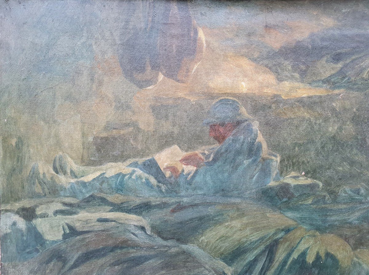 Huile Sur Toile Signée Léo Lélée 1ere Guerre Mondiale , Poilu 1914-1918-photo-2