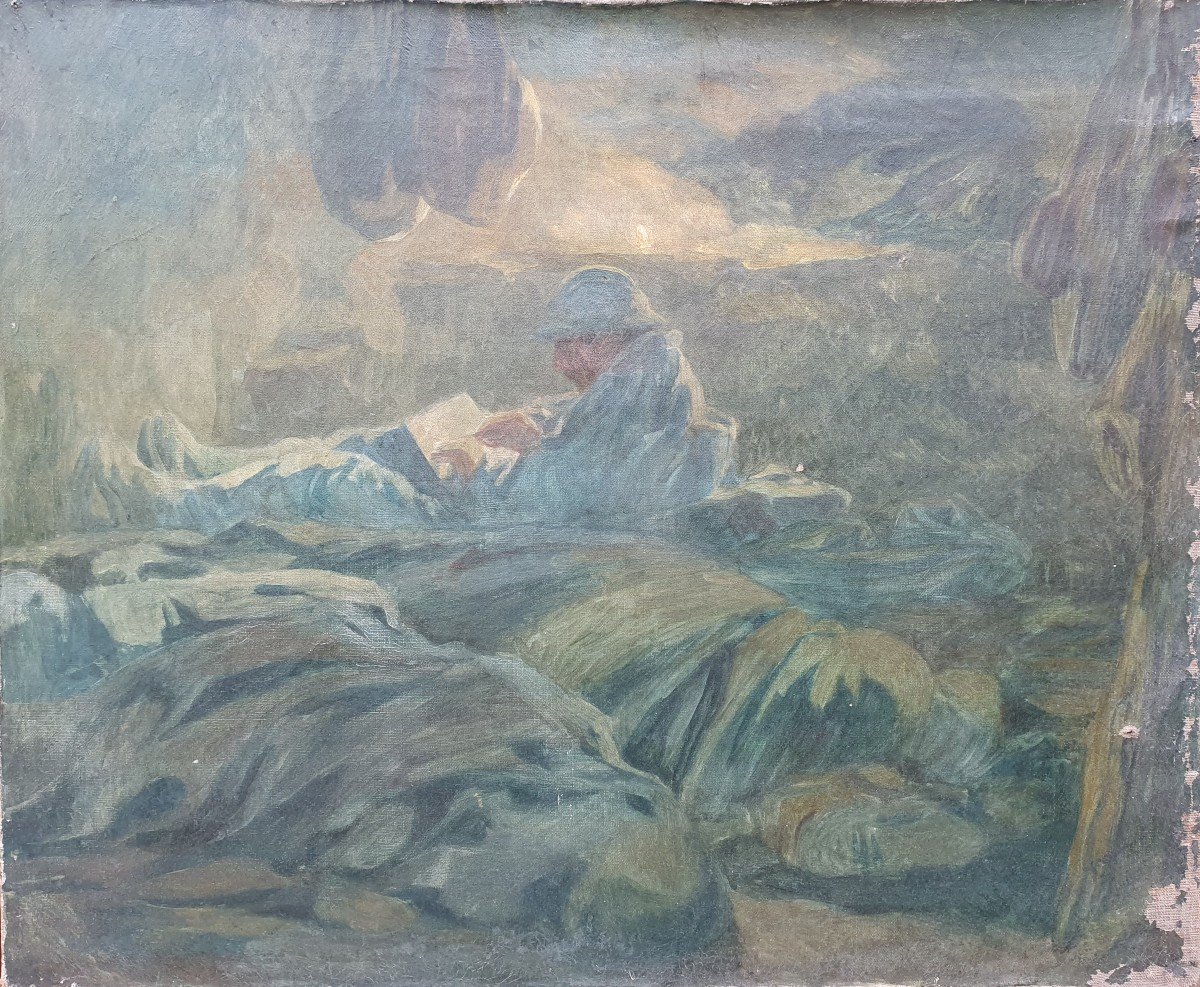 Huile Sur Toile Signée Léo Lélée 1ere Guerre Mondiale , Poilu 1914-1918