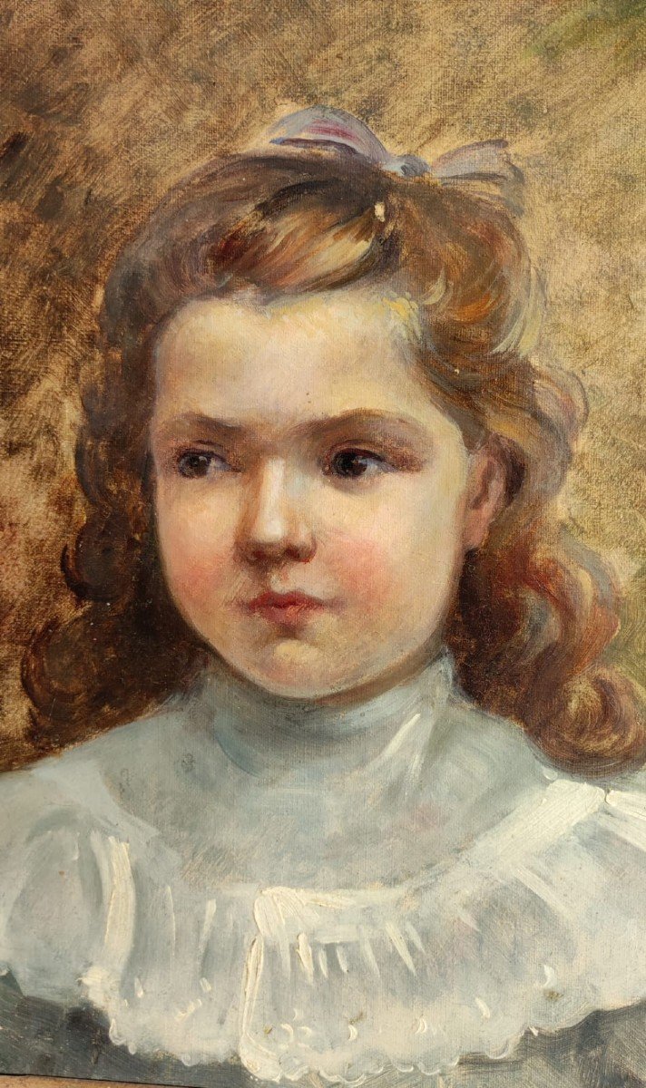 Portrait Of A Little Girl, Circa 1900 Oil On Canvas-photo-3
