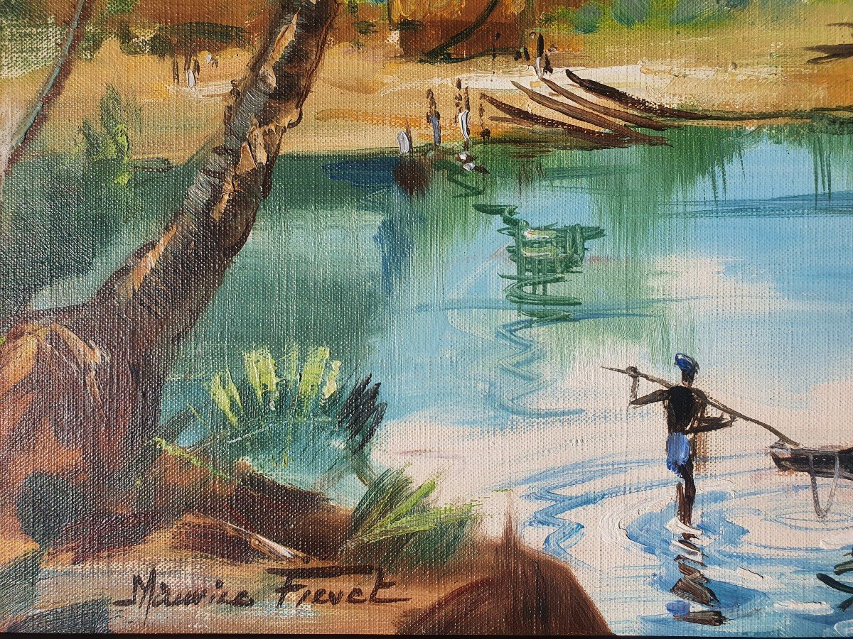 Tableau Huile Sur Toile Paysage Africain Signée Maurice Fievet (1915-1997)-photo-3