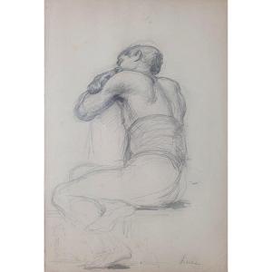 Maximilien Luce (1858-1951) Dessin Etude Homme De Dos Signé