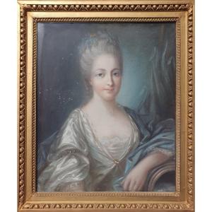 Très Beau Portrait De Comtesse d'époque Louis XVI Marquise, Dame De Qualité XVIIIe Pastel