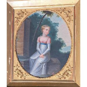 Ravissant Portrait De Jeune Fille époque 1er Empire 