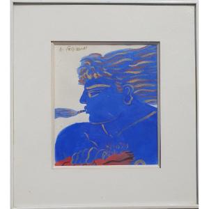 Superb Gouache Signed By The Greek Painter Alekos Fassianos (1935-2022)