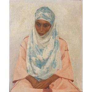 Tres Beau Portrait Orientaliste De Femme Marocaine Simone Lorimy Delaroziere XXe