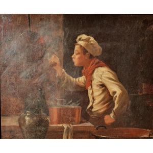 Painting Of A Marmiton, Young Cook 19th Century Signed