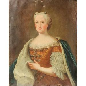 Large Portrait Of Ulrika Eleonora, Queen Of Sweden (1688-1741) 18th Century 